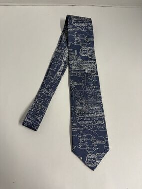 Josh Bach Blue White Formulas Hand FinIshed Silk Necktie NYC USA